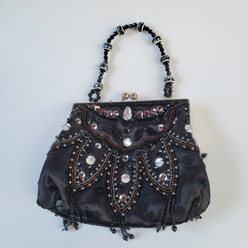 Fashion Express Beaded Jeweled Black Evening Bag Party Sparkly Elegant Fun